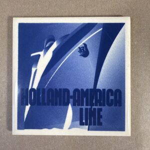 Holland America Line Coaster Delft Blue Ceramic Tile Cork Back of Ship